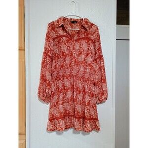 Boho Style Max +Ash Red/Orange And White Floral Tunic Smock Dress Womens XL